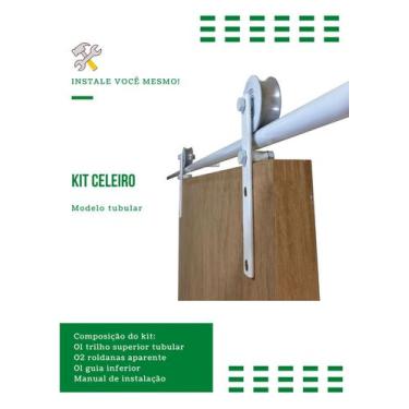 Imagem de Kit p/ Porta Celeiro 2 Roldanas Aparente - Tubular 1,30 M - Branco - A