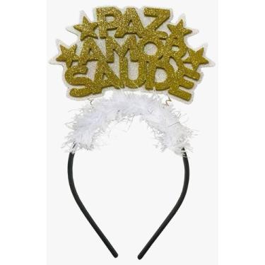 Imagem de Tiara Feliz Ano Novo Paz Amor Saúde EVA Branco e Dourado Vivarte - Ins