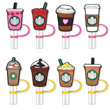 Imagem de 8 peças de cobertura de canudo de café para tampa Stanley Tumbler, cobertura de canudo de silicone, tampas de ponta de canudo de 10 mm para acessórios Stanley (café)