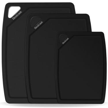 Imagem de Bestcook Tábuas de corte de fibra de madeira para cozinha [conjunto de 3], conjunto de tábuas de corte seguras para lava-louças com pés antiderrapantes e sulcos de suco - Charcutaria e tábua de cortar