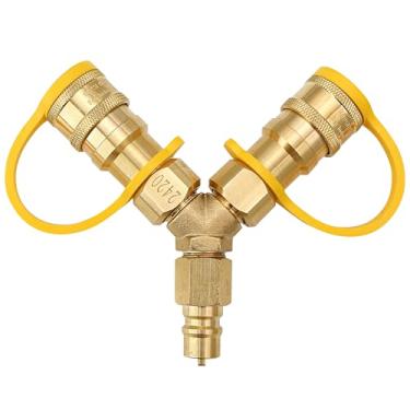 Imagem de Divisor Y de gás natural para mangueira de propano em T bidirecional, acessórios adaptadores de conexão rápida com tampa de válvula de corte, kit de conversão de latão para linha de tanque de