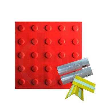 Imagem de 10 pisos tátil alerta pvc 25x25cm+kit escada acessivel 7x3cm - LAGGE A