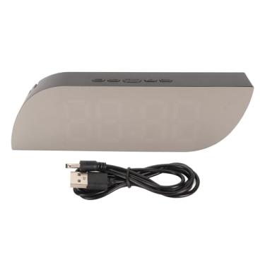 Imagem de Relógios Eletrônicos de Espelho Digital LED Com Alarme, Soneca, Exibição de Temperatura e Umidade, Modo Noturno, Relógio de Mesa Com Tela Curva para Casa, Quarto, Escritório, Verde