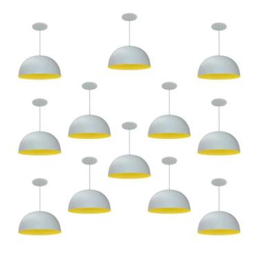 Imagem de Kit 12 Luminária Pendente Meia Lua 24cm Interior Amarelo Com Fiação 11