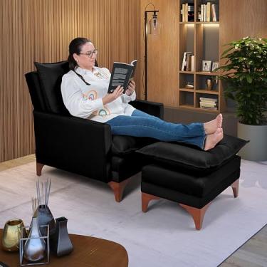 Imagem de Poltrona Papai Reclinável Munique Veludo Com Puff Banqueta (Preto)