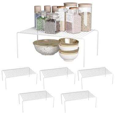 Imagem de DPZM Conjunto de 6 prateleiras de armazenamento de armário branco médio (33 x 24 cm), organizador e armazenamento de balcão de cozinha de arame de metal à prova de ferrugem, organização de especiarias