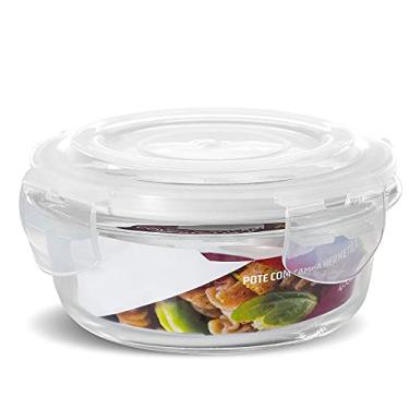 Imagem de Pote Vidro Hermética Marmita Mantimentos Tampa Silicone 400ml (Branco)