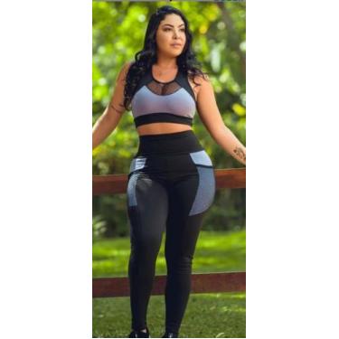 Imagem de Conjunto Fitness Academia Preto/Lilás Tamanho  G - Maia Criações 
