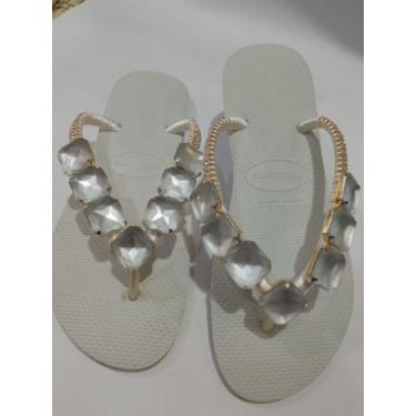 Imagem de Chinelo havaianas com pedraria de luxo, Azul, 35/36