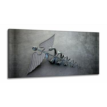 Imagem de Quadro Em Tecido Medicina Contabilidade Caduceu Cinza em Tecido Canvas