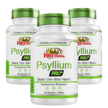 Imagem de 3x Psyllium Pro 750mg 180cps Quitosana - Cromo - Biotina - VItamina C 