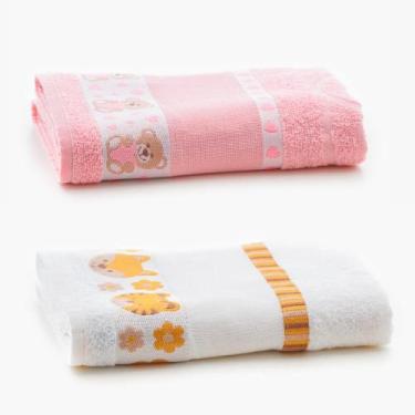 Imagem de Kit 2 Toalhas De Banho Infantil Baby 75x110cm Com Barra Ponto Cruz e C
