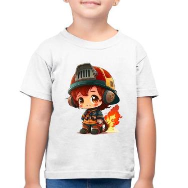 Imagem de Camiseta Algodão Infantil Bombeiro Mirim - Foca na Moda, Branco, 8
