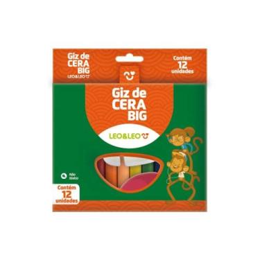 Imagem de Giz de Cera Infantil Grande Big 12 Cores Escolar Leo&Leo