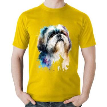 Imagem de Camiseta Algodão Cachorro Shih Tzu Watercolor - Foca na Moda, Amarelo,