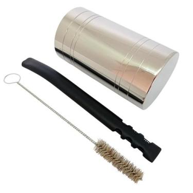 Imagem de Kit tereré cuia copo redondo recartilhado 300ml prata + bomba tela V8 