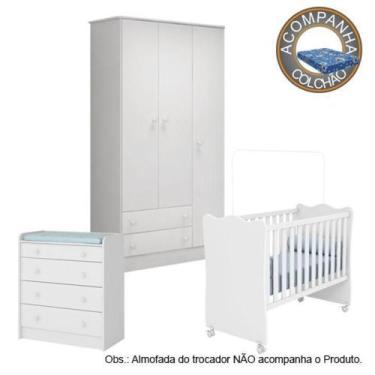 Imagem de Quarto de Bebê Berço c/Rod Colchão Physical Guarda Roupa Cômoda Doce S
