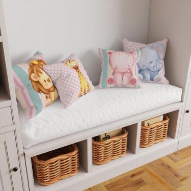 Imagem de Kit 4 Capas De Almofadas Decorativa Infantil Animais Safari Poá Listra