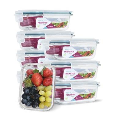 Imagem de KIT 8 Potes de Vidro Retangular com Tampa Hermética 370ml - U4home, Az