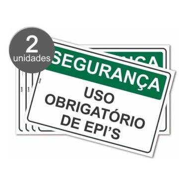 Imagem de Kit com 2 Placas de Sinalização EPI - Aviso de Segurança: Uso Obrigató