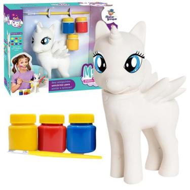 Imagem de Unicórnio Branco Para Colorir Infantil Brinquedo Com Guache - Mister B