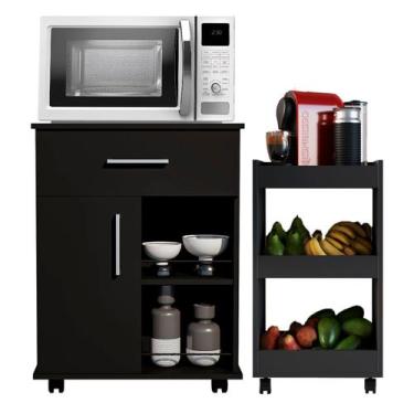 Imagem de Conjunto Balcão Para Microondas e Fruteira Multiuso com Rodinhas Móvei