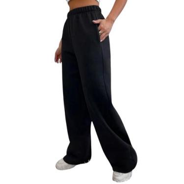 Imagem de Calça de moletom preta de verão sem felpas feminina com barra reta - H