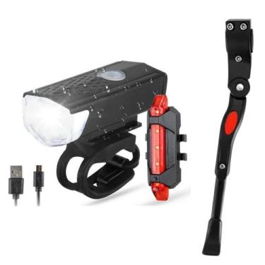 Imagem de Pezinho de bike com lanterna frontal e traseira Recarregável Kit acess