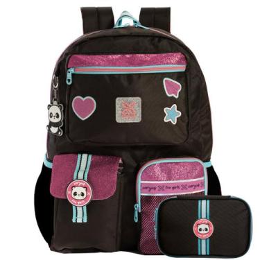 Imagem de Kit Mochila Costas 16" Utility Panda Metalizada E Estojo Box, Preto