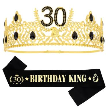 Imagem de Decorações de aniversário de 30 anos para ele, coroa de rei de 30 anos e kit de faixa de rei de 30 anos para homens, presentes de 30 anos para ele, feliz aniversário de 30 anos