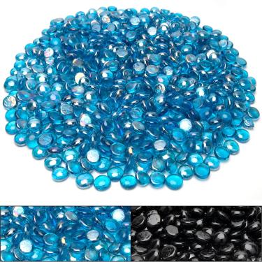 Imagem de LEIMO KPARTS 10 lbs Fire Glass Beads for Propane Fire Pit, Light Blue 1/2-Inch Reflective Gas Fireplace Glass Rocks Stones for Fire Pit Table