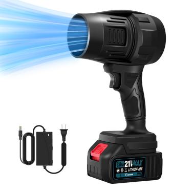 Imagem de Saker Soprador de folhas sem fio limpador de poeira portátil soprador portátil 180.000 RPM espanador de ar comprimido com velocidade ajustável para limpeza de pátio, secagem, acampamento 1 bateria