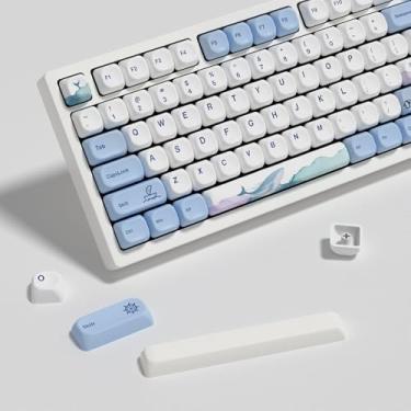 Imagem de YMKPVR KBDiy Ocean Whale KOA Profile Keycaps 75%, Dye-Sublimation PBT Azul Bonito Teclado Personalizado, Conjunto de 135 Teclas para Teclados Mecânicos Cherry Gateron MX Switches