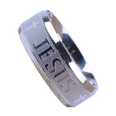 Imagem de Tanyoyo 8 mm anel de cruz de aço inoxidável Jesus prata tamanho 6-14