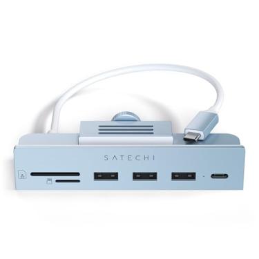 Imagem de Satechi Pinça Hub USB C – Porta de Dados USB C, Dados USB A 3.0, Leitor de Cartões Micro/SD – Para Apple Studio Display y 2021 iMac M1 24". Não compatível com iMac 2020 e anteriores (Azul)