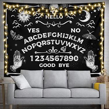 Imagem de Feelacle Tapeçaria de tarô Ouija Board 152.4 cm X 101.6 cm Preto e Branco Misteriosa Adivinhação Parede para Quarto e Sala de Estar (150 X 100 cm)