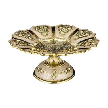 Imagem de Ｂｅｓｇａ Prato de Frutas Bolo Suporte Estilo Europeu Padrão Pedestal Servindo Bandeja Lanche Prato para Chocolate Cupcake Biscoitos Nozes Clube, Dourado