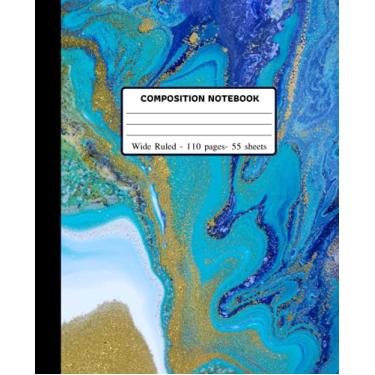 Imagem de Composition Notebook: Pretty Gold Turquoise Liquid Marble Notebook Journal with Wide Ruled Paper