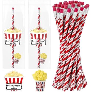 Imagem de Fullhawl Conjunto de 30 lápis de doces de Natal, pipoca, fofo, design de bengala doce, conjunto de borrachas inovadoras, cartões de felicitações para professores de Natal, presentes de prêmio,