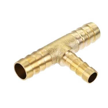Imagem de YOKIVE Camiseta de mangueira de latão, em forma de T, junta de emenda de conector de mangueira farpada de 3 vias | Conexões de mangueira, ótimo para água, combustível (latão, 3/8 x 3/8 x 1/4