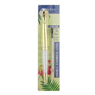 Imagem de KNOCKNO Caneta esferográfica de metal, formato superior bonito com caneta de tinta preta para presentes, novidade e pintada à mão, ouro, caneta de presente decoração de festa de escritório materiais escolares para mulheres meninas, refil extra (coroa)