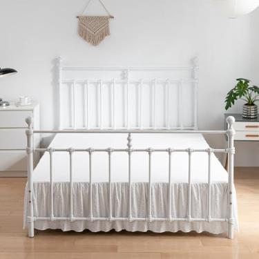 Imagem de TSUTOMI Saia de Cama Tufada com Bolinhas Tamanho Queen, Saia de Cama com Babados e Cantos Divididos, Saia de Cama Queen 18" de Queda, Saia de Cama Boho Queen Size Branca para Saia (Rainha De 18")