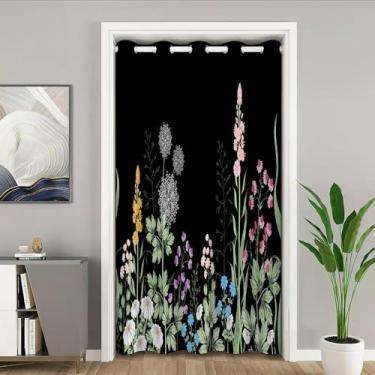 Imagem de Mightree Cortina de porta blackout, isolamento térmico, armário deslizante, divisória de ilhós para quarto, flor esmagada, 99 cm L x 177 cm C