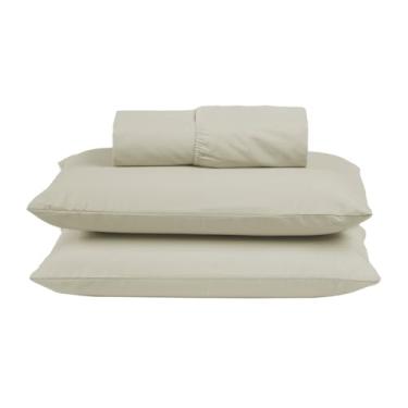 Imagem de Jogo de Lençol Super King 300 Fios 100% Algodão Extra Macio 3 Peças Conjunto com Elástico Fronhas (Palha)