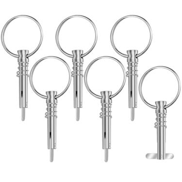 Imagem de Pino de liberação rápida Hysagtek 6 pçs Bimini Pinos superiores de 0,6 cm de diâmetro com câmera de queda e primavera, ferragens marinhas, aço inoxidável 316 com anel de puxar.