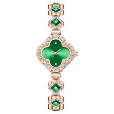 Imagem de ADSBIAOYE Relógios de pulso femininos de luxo exclusivos ouro rosa pulseira diamante relógio moda vestido relógios de quartzo para mulheres presente, 01 Verde, Decoração de moda