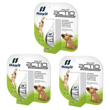 Imagem de Kit 3 Unidades Hágil Actio Terapia 30ml Homeopatia Antipulgas, Carrapa