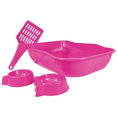 Imagem de Kit Caixa de Areia Para Gatos Com Pá e Comedouro Durasingle - Durapets