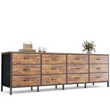 Imagem de Huuger Cômoda de 178 cm para quarto, suporte de TV para TV de 65, 75, 80 polegadas, cômoda longa de 12 gavetas de tecido, grande centro de entretenimento para quarto, cômoda larga com armazenamento