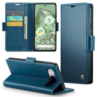 Imagem de Phernykas Capa carteira para Pixel 8A com suporte para cartão, fecho magnético com bloqueio de RFID, à prova de choque, capa protetora de couro PU para Google Pixel 8A - Azul